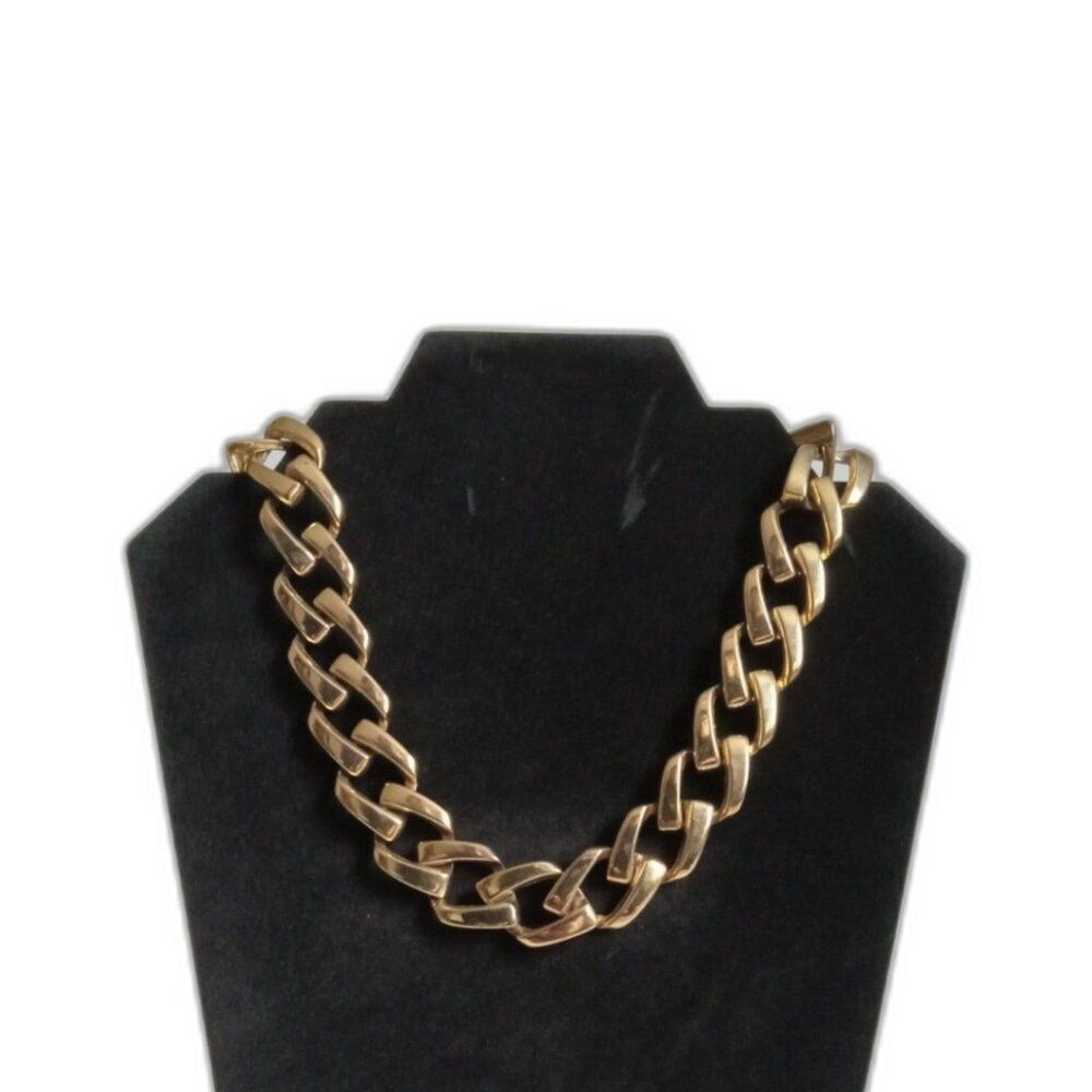 Gold Tone Metal Chunky Single Strand Cuban Link Chain Statement Fashion Necklace